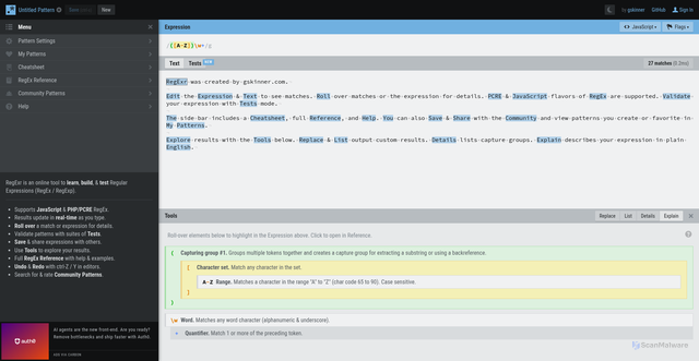 Security scan screenshot of https://regexr.com