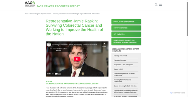 Security scan screenshot of https://cancerprogressreport.aacr.org/report/survivor-journeys/cpr17-survivors-raskin/