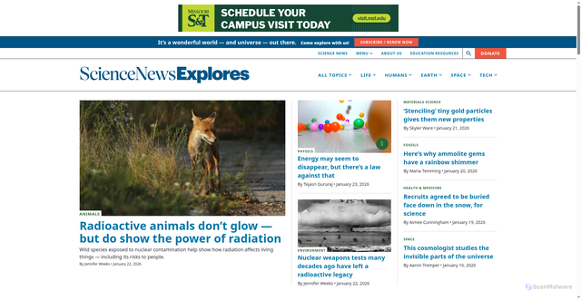 Security scan screenshot of https://sciencenewsforstudents.org
