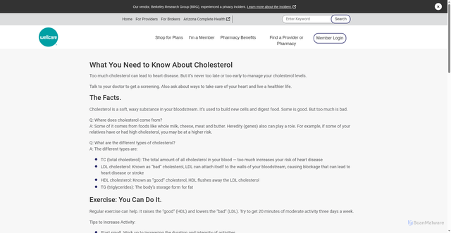 Security scan screenshot of https://wellcare.azcompletehealth.com/member-resources/member-rights/health-and-wellness/wellness-connection/what-you-need-to-know-about-cholesterol.html