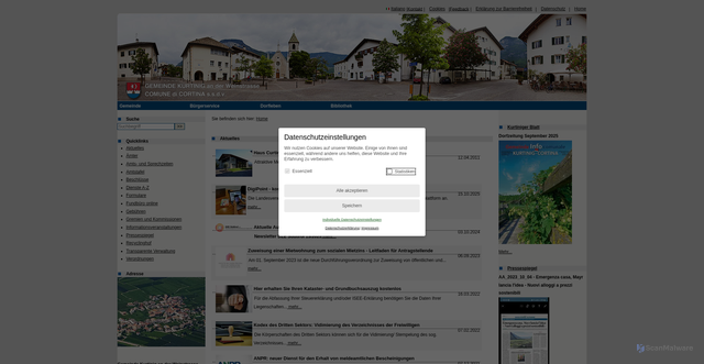 Security scan screenshot of https://www.comune.cortina.bz.it/system/web/default.aspx