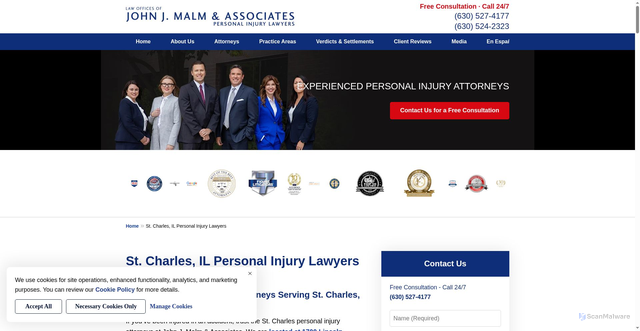 Security scan screenshot of https://www.malmlegal.com/st-charles-il-personal-injury-lawyers/