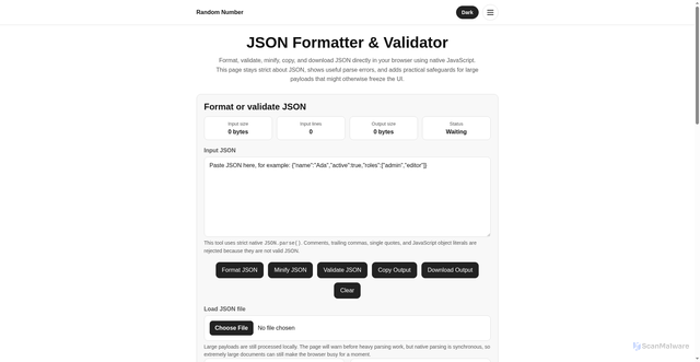 Security scan screenshot of https://random-numbers-2n7.pages.dev/json-formatter.html