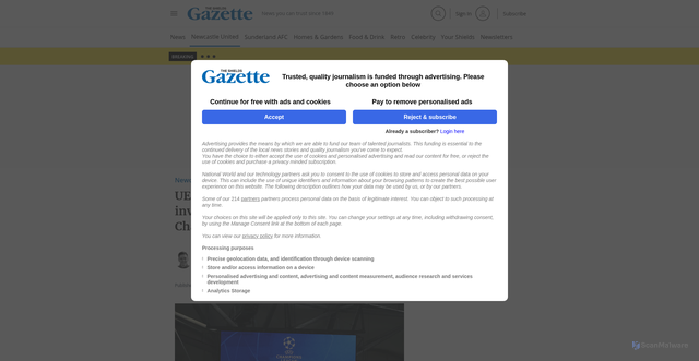 Security scan screenshot of https://www.shieldsgazette.com/sport/football/newcastle-united/newcastle-united-marseille-uefa-investigation-champions-league-5428330