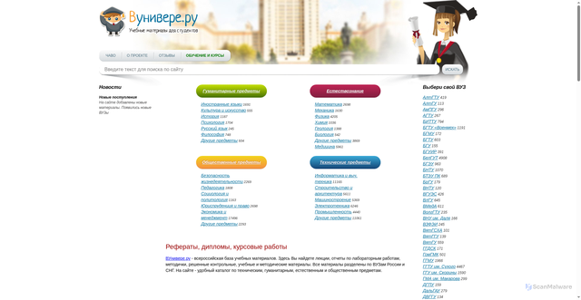 Security scan screenshot of https://vunivere.ru