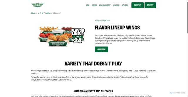 Security scan screenshot of https://locations.wingstop.com/wingstop-532-eagle-pass-tx-78852/flavor-lineup-bundles/boneless-flavor-lineup