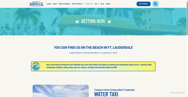 Security scan screenshot of https://tortugamusicfestival.com/getting-here/
