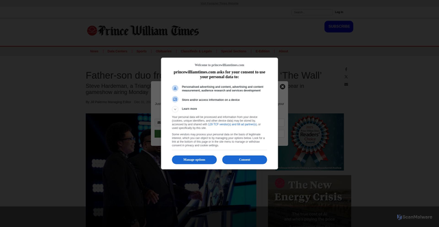 Security scan screenshot of https://www.princewilliamtimes.com/localnews/father-son-duo-from-triangle-try-their-luck-on-the-wall/article_7243424a-ed6e-4a8b-8f0d-563cb1792e5f.html