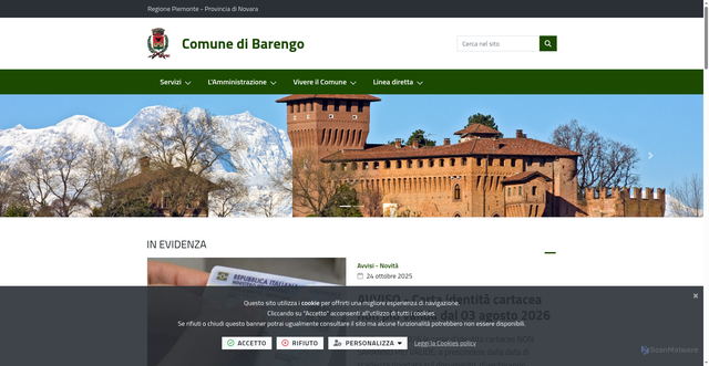 Security scan screenshot of https://www.comune.barengo.no.it/it-it/home
