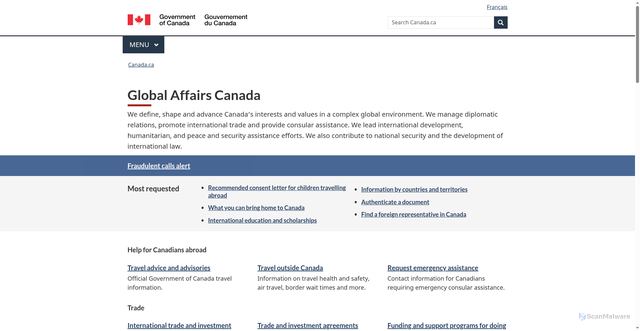 Security scan screenshot of https://international.canada.ca/en/global-affairs