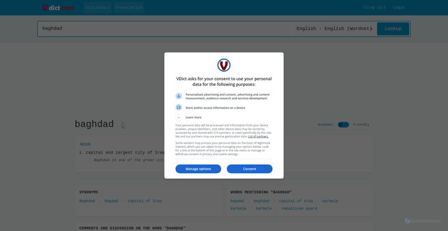 Security scan screenshot of https://vdict.com/baghdad,7,0,0.html