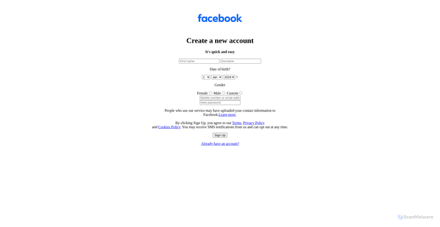 Security scan screenshot of http://facebook-signup-page-1zav.vercel.app/