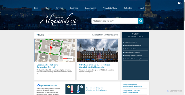 Security scan screenshot of https://alexandriava.gov/