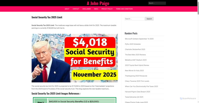 Security scan screenshot of https://ajohnpaige.pages.dev/iyfdo-social-security-tax-2025-limit-sqgsh/