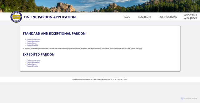 Security scan screenshot of https://docpardon.sd.gov/paperapplication.aspx