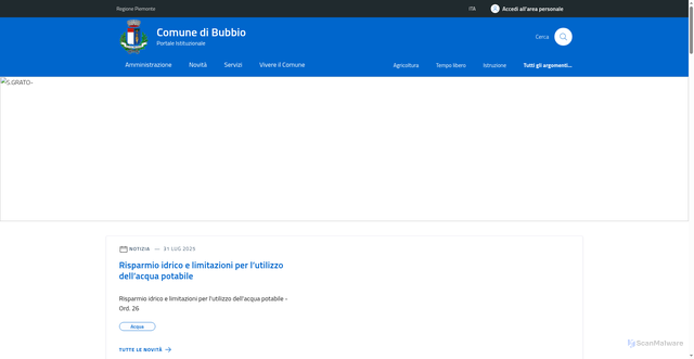 Security scan screenshot of https://www.comune.bubbio.at.it