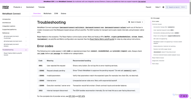 Security scan screenshot of http://metamask-docs-4q672pqsp-consensys-ddffed67.vercel.app/metamask-connect/troubleshooting/