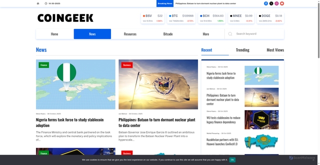 Security scan screenshot of https://coingeek.com/news/