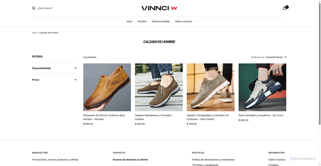Security scan screenshot of https://vinncimx.com/collections/calzado-de-hombre