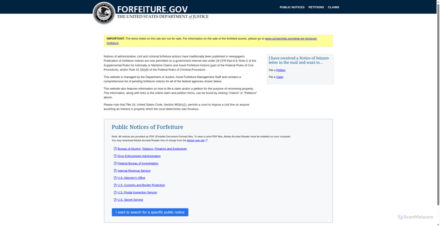 Security scan screenshot of https://www.forfeiture.gov/