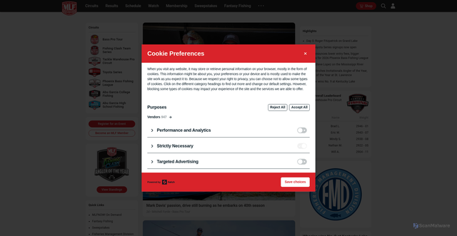Security scan screenshot of https://majorleaguefishing.com/