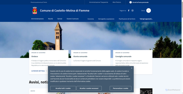 Security scan screenshot of https://www.comune.castellomolinadifiemme.tn.it/