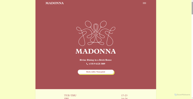 Security scan screenshot of https://www.madonnarestaurant.fi/