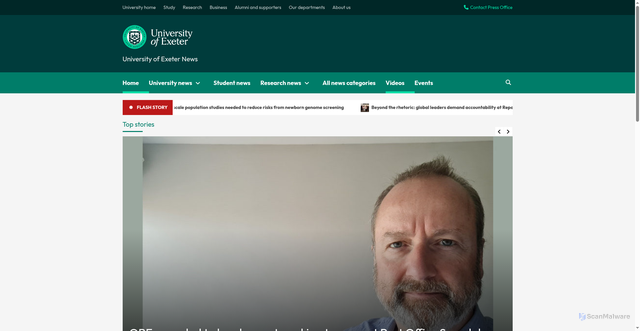 Security scan screenshot of https://news.exeter.ac.uk