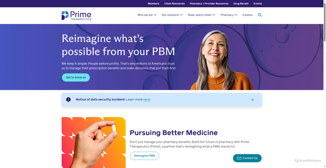 Security scan screenshot of https://primetherapeutics.com