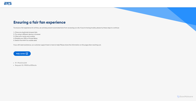 Security scan screenshot of https://tix.axs.com