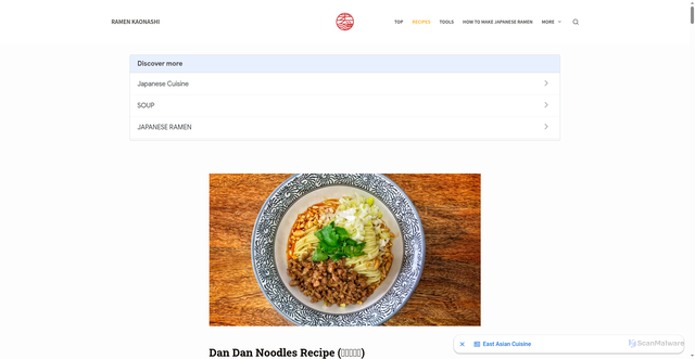 Security scan screenshot of https://ramenkaonashi.com/dan-dan-noodles/