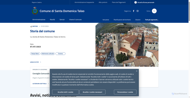 Security scan screenshot of https://www.comune.santadomenicatalao.cs.it/