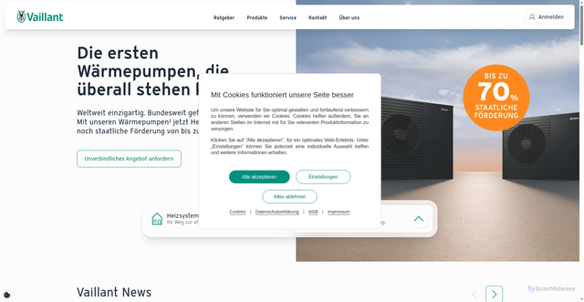 Security scan screenshot of https://www.vaillant.de