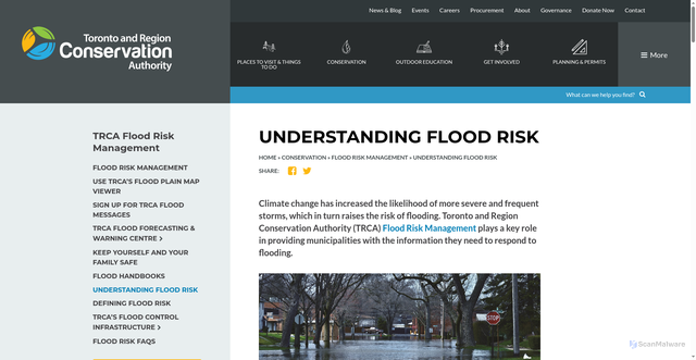 Security scan screenshot of https://trca.ca/conservation/flood-risk-management/understanding-flood-risk/