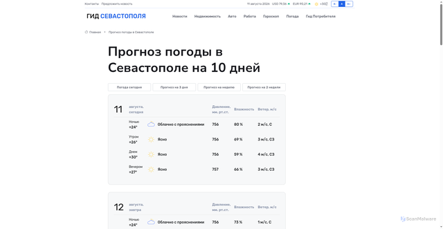 Security scan screenshot of https://www.sevastopol-gid.ru/pogoda