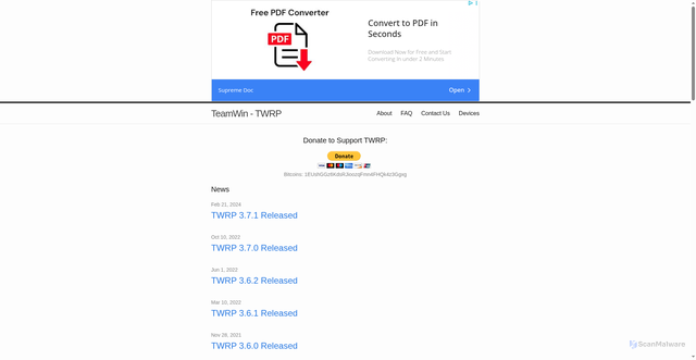 Security scan screenshot of https://twrp.me