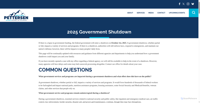 Security scan screenshot of https://pettersen.house.gov/services/2025-government-shutdown-resources.htm