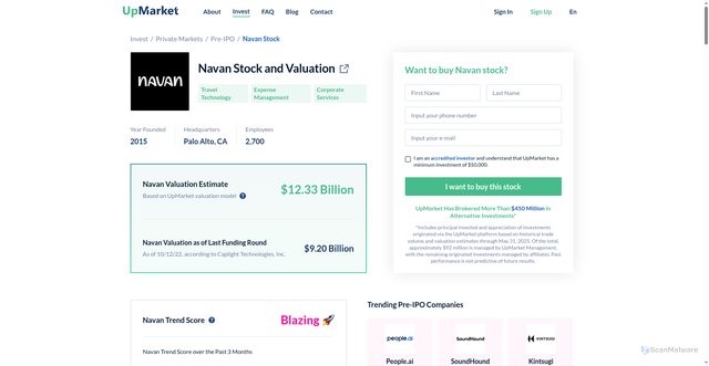 Security scan screenshot of https://www.upmarket.co/private-markets/pre-ipo/navan/