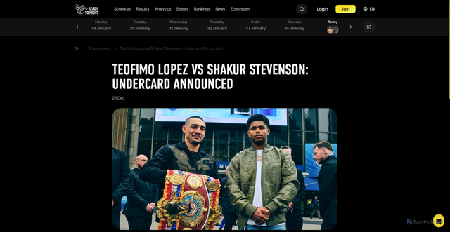 Security scan screenshot of https://rtfight.com/news/teofimo-lopez-shakur-stevenson-undercard-announced