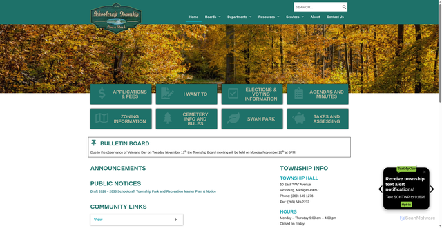 Security scan screenshot of https://schoolcrafttownshipmi.gov/