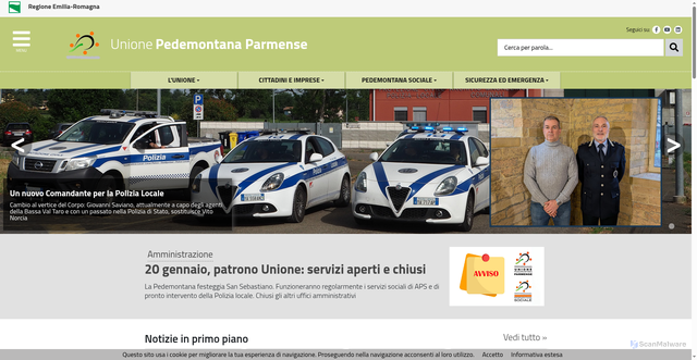 Security scan screenshot of https://www.unionepedemontana.pr.it/servizi/notizie/notizie_homepage.aspx
