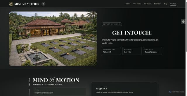 Security scan screenshot of https://mind-and-motion.pages.dev/contact.html