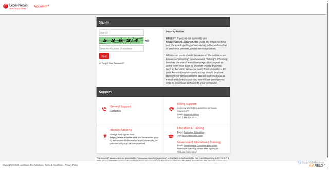 Security scan screenshot of https://prod.secure.accurint.com