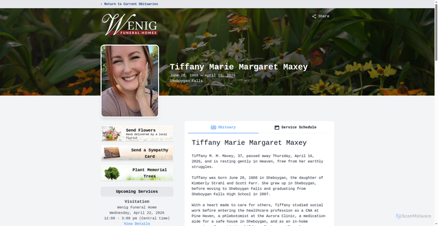 Security scan screenshot of https://www.wenigfh.com/obituaries/tiffany-maxey