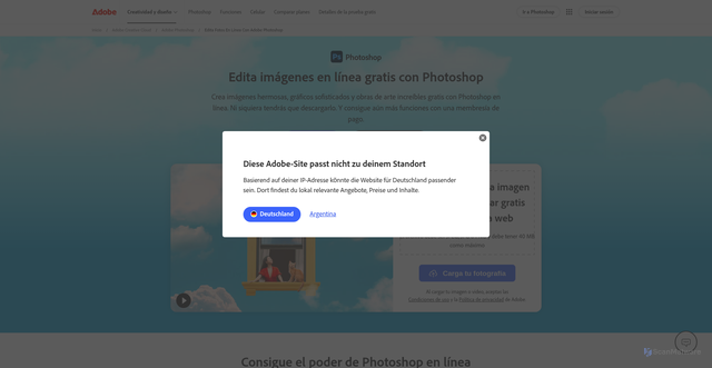 Security scan screenshot of https://www.adobe.com/ar/products/photoshop/online.html