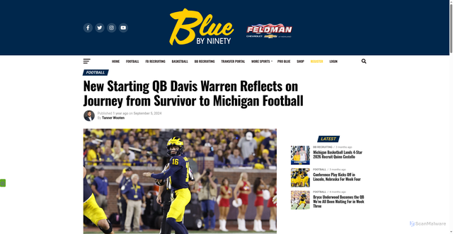 Security scan screenshot of https://bluebyninety.com/new-starting-qb-davis-warren-reflects-on-journey-from-survivor-to-michigan-football/