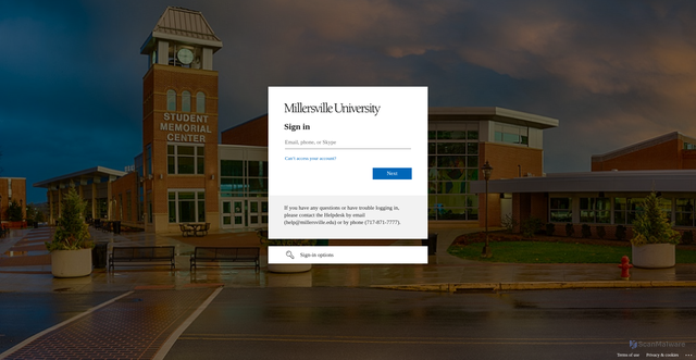 Security scan screenshot of https://millersvilleuniversity-my.sharepoint.com
