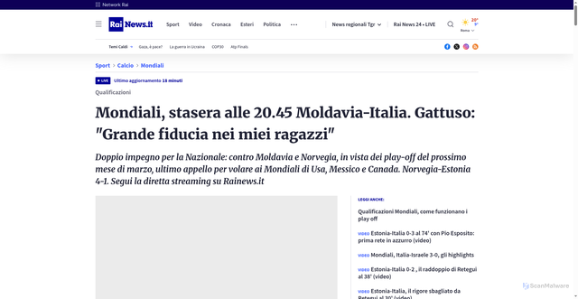 Security scan screenshot of https://www.rainews.it/maratona/2025/11/calcio-mondiali-2026-qualificazioni-moldavia-italia-13-novembre-chisinau-zimbru-diretta-streaming-live-cronaca-news-aggiornamenti-cc07ef63-201d-48dd-b310-c1a6ea5f58a4.html