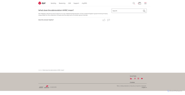 Security scan screenshot of https://www.dpd.com/ch/en/faq/great-britain-hmrc/