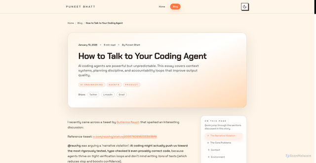 Security scan screenshot of https://portfolio-new-2ra.pages.dev/blog/how-to-talk-to-your-coding-agent
